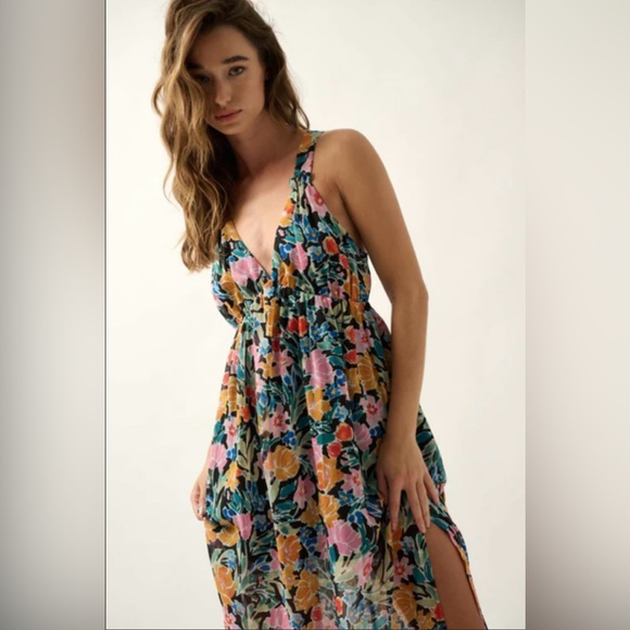 Promesa Montego Morning Floral Chiffon Open-Back Maxi Dress - Picture 4 of 4